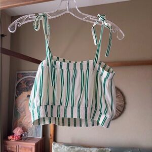 Privacy please, green and white pink striped tube top